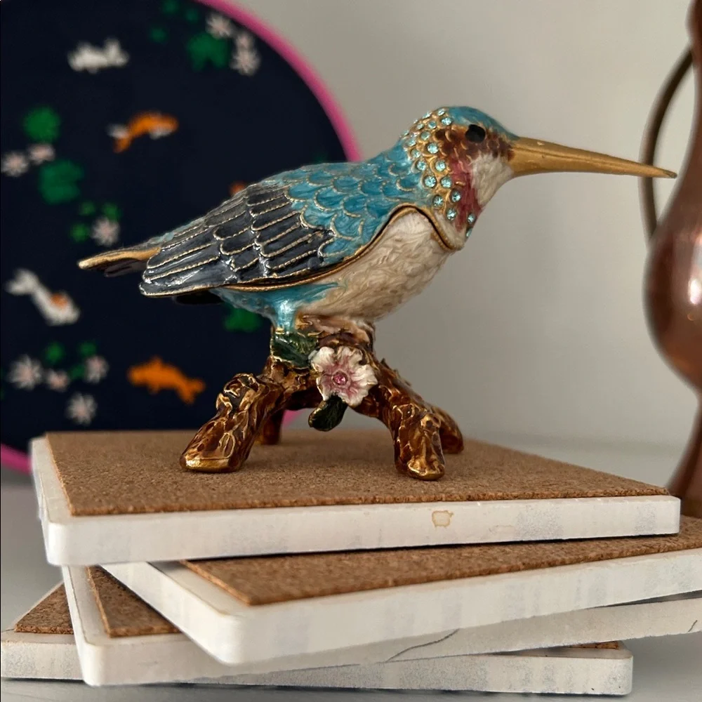 Jeweled Peacock Ring Box Unique enameled Trinket box Vintage home decor